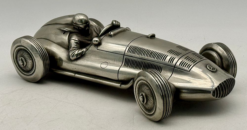 Lot 306: Vintage Mercedes-Benz Pewter W165 Race Car with Driver Figure