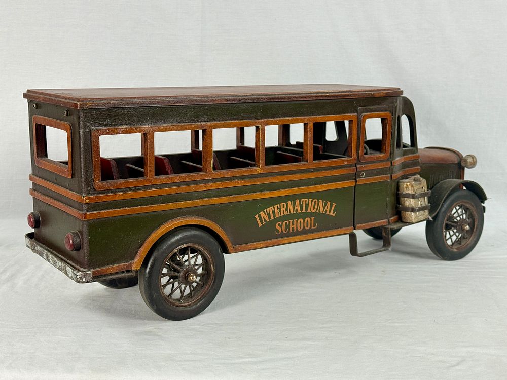 Lot 383: Vintage Wooden Model School Bus, "International School"