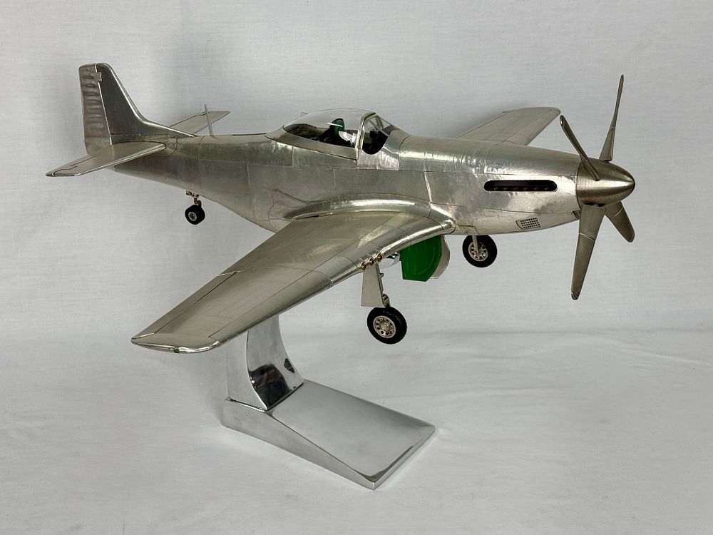 Lot 385: Authentic Models Silver WWII P-51 Mustang Model Airplane on Stand