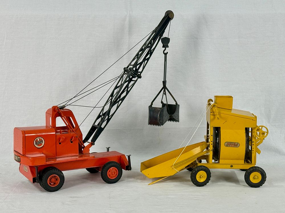 Lot 394: A Pair of Doepke Unit Crane and Jaeger Mixer Toy Trucks