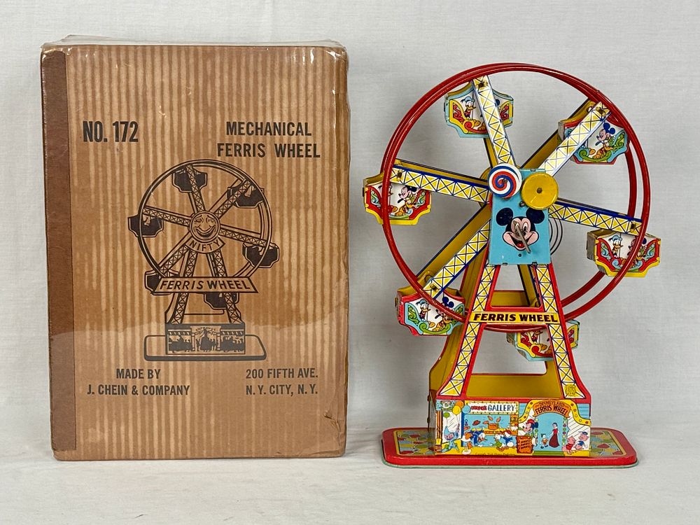 Lot 404: J. Chein Mickey Mouse Tin Litho Mechanical Ferris Wheel with Box