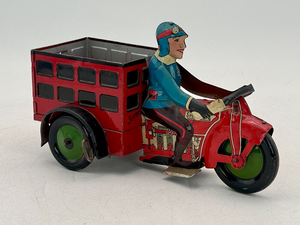 Lot 436: Marx Tin Wind-Up Speed Boy Delivery Motorcycle