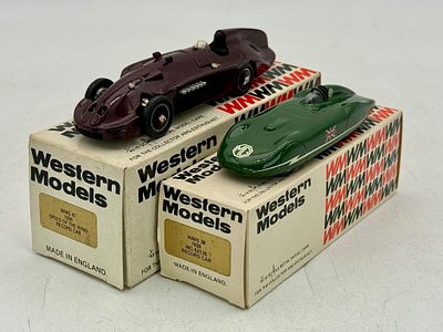 2 Western Models 1/43 Scale Metal Record Cars. White metal. A maroon 1936 Speed of the Wind WMS 