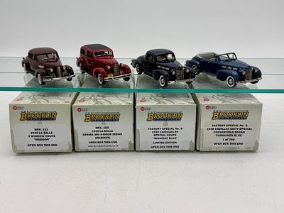 4 Brooklin Collection La Salle and Cadillac Die-Cast Cars. 4 1:43 scale white metal model cars 