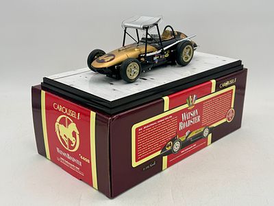 Carousel 1 1:18 4408 Jim Rathmann 1962 Watson Roadster Die-Cast. A black and gold 1:18 scale 