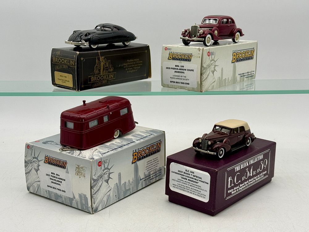 Lot 227: 4 Brooklin Models White Metal Model Vehicles