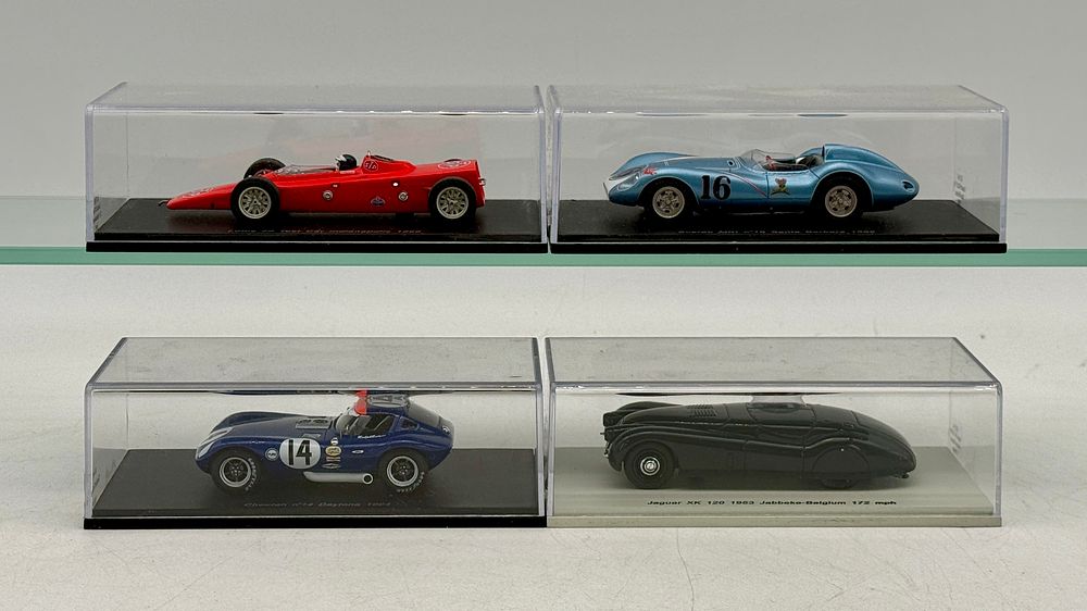 Lot 233: 4 Spark Model Racing Cars in Display Cases