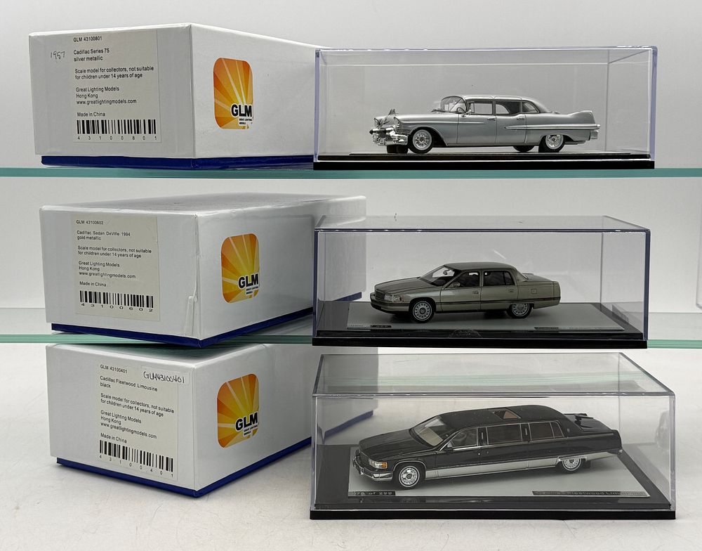 Lot 236: 3 GLM Cadillac 1/43 Scale Model Cars