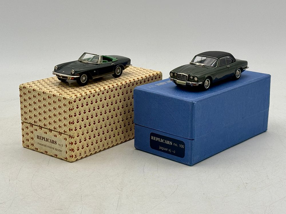 Lot 384: 2 Replicars Dark Green Maserati and Jaguar Model Cars