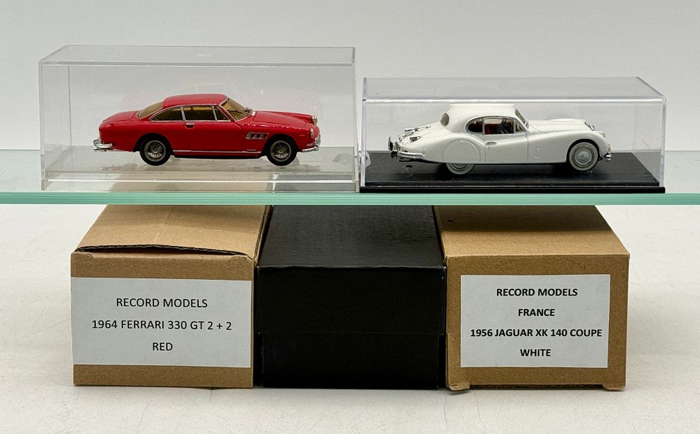 Lot 393: 2 Record Models Die-Cast Ferrari and Jaguar Model Cars
