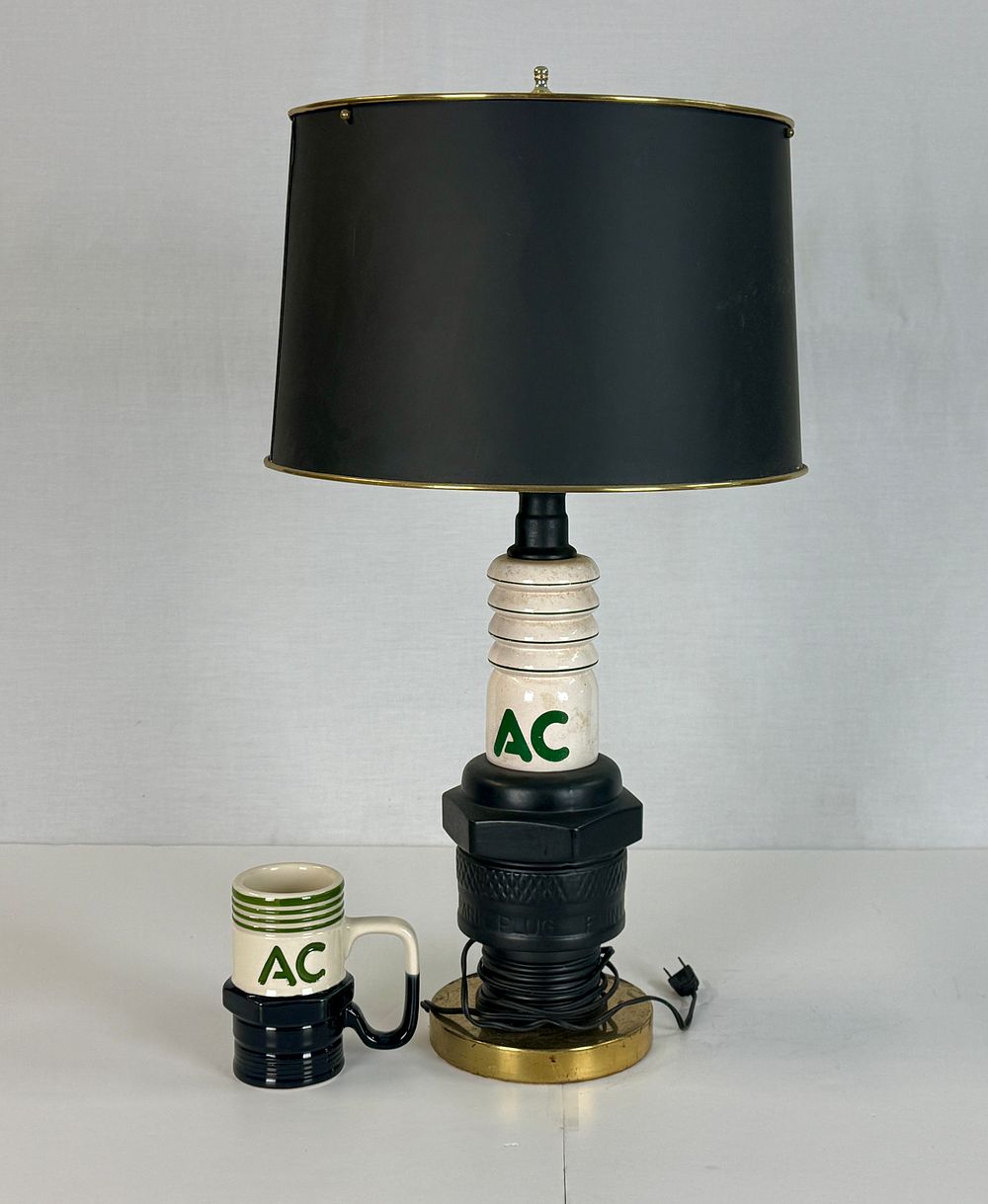 Lot 453: Two AC Spark Plug Promotional Ceramic Lamp and Mug