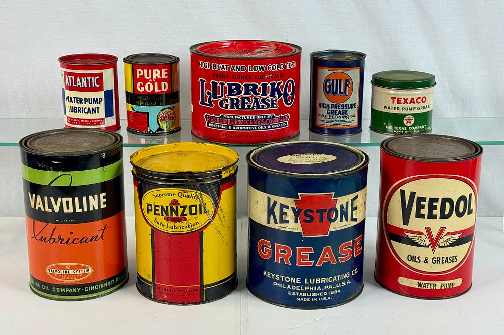 Lot 479: A Collection of Vintage Metal Grease and Lubricant Cans