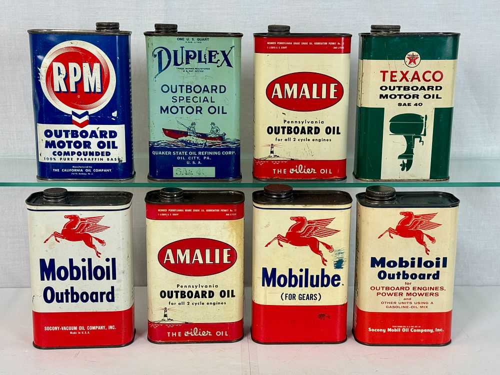 Lot 486: A Collection of Vintage Outboard Motor Oil and Lubricant Cans