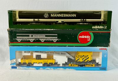A Pair of M&auml;rklin Gauge 1 Model Train Sets Including 5871 Mannesmann Flatcars and 54990 Maxi 
