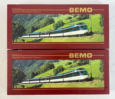 Bemo H0m Scale MOB Crystal Panoramic Express Model Train Sets. A pair of boxed model train sets 