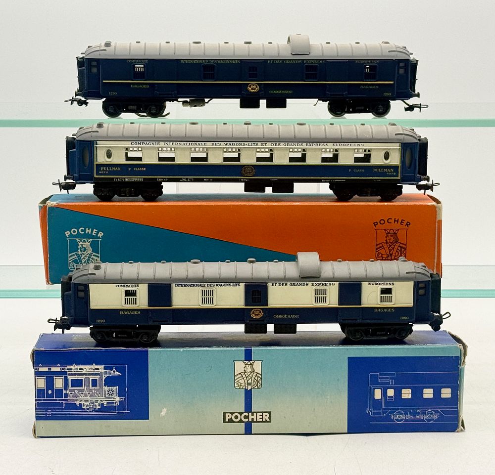 Lot 160: 3 Pocher HO Scale CIWL Orient Express Style Model Railway Cars with Original Boxes