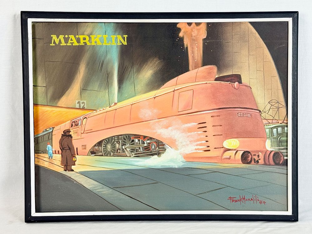 Lot 279: Frank Manalili, Marklin Streamlined Locomotive, Acrylic on Canvas, 1984