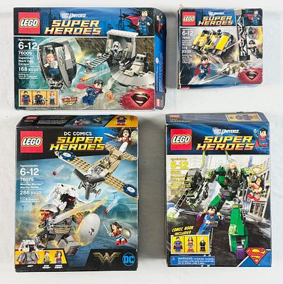 Four LEGO DC Universe and DC Comics Super Heroes Building Sets Featuring Superman and Wonder Woman. 