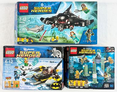 Three LEGO DC Super Heroes Aquaman Construction Sets 76095 76000 76085. This lot consists of 