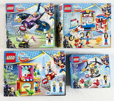 Four LEGO DC Super Hero Girls Construction Toy Sets including Batgirl, Harley Quinn, Wonder 