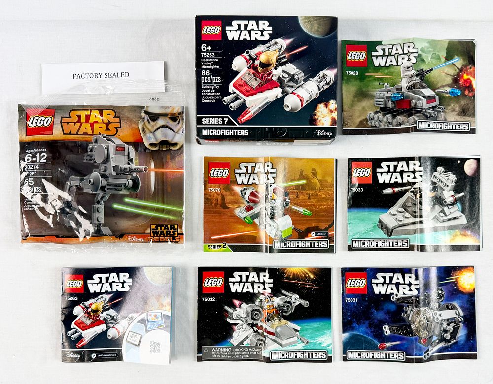 Lot 158: A Collection of eight LEGO Star Wars Building Sets including Microfighters
