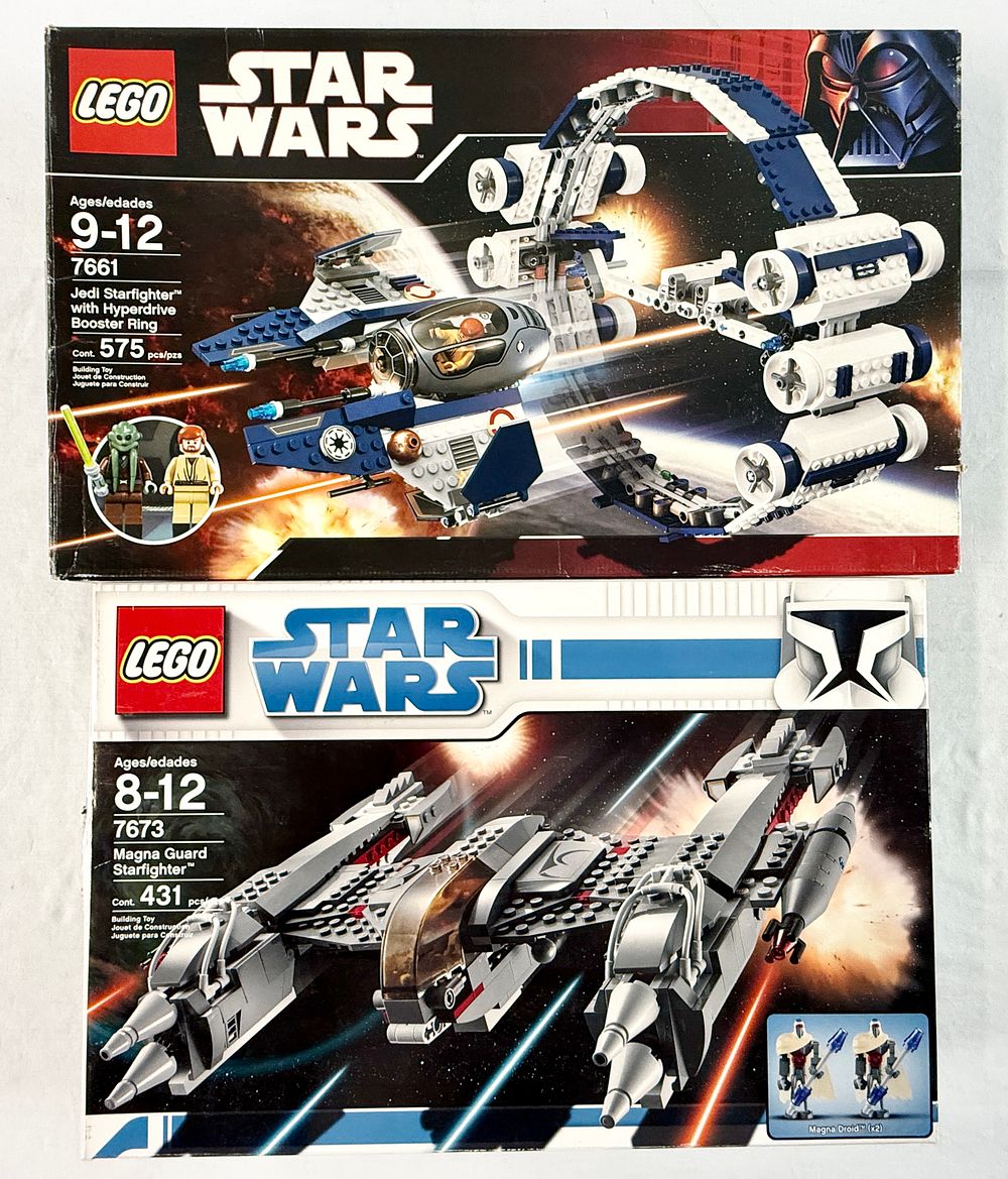 Lot 247: A Pair of LEGO Star Wars Building Sets, 7661 Jedi Starfighter with Hyperdrive Booster Ring and 7673 Magna Guard Starfighter