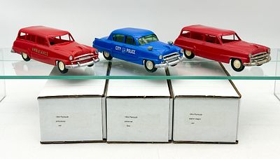 3 PMC 1954 Plymouth Plastic Toy Cars. PMC manufactured this trio of 1954 Plymouth models 