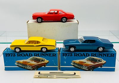 3 MPC Plymouth Promotional Model Cars with Boxes. Three 1:25 scale plastic promotional model 