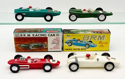 4 BRM Formula Racing Cars. This collection includes plastic friction-powered Formula 1 racing 