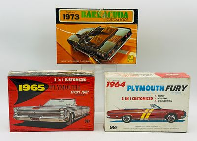 3 Vintage Palmer Plastics Plymouth Model Car Kits Factory Sealed. Three Palmer Plastics 