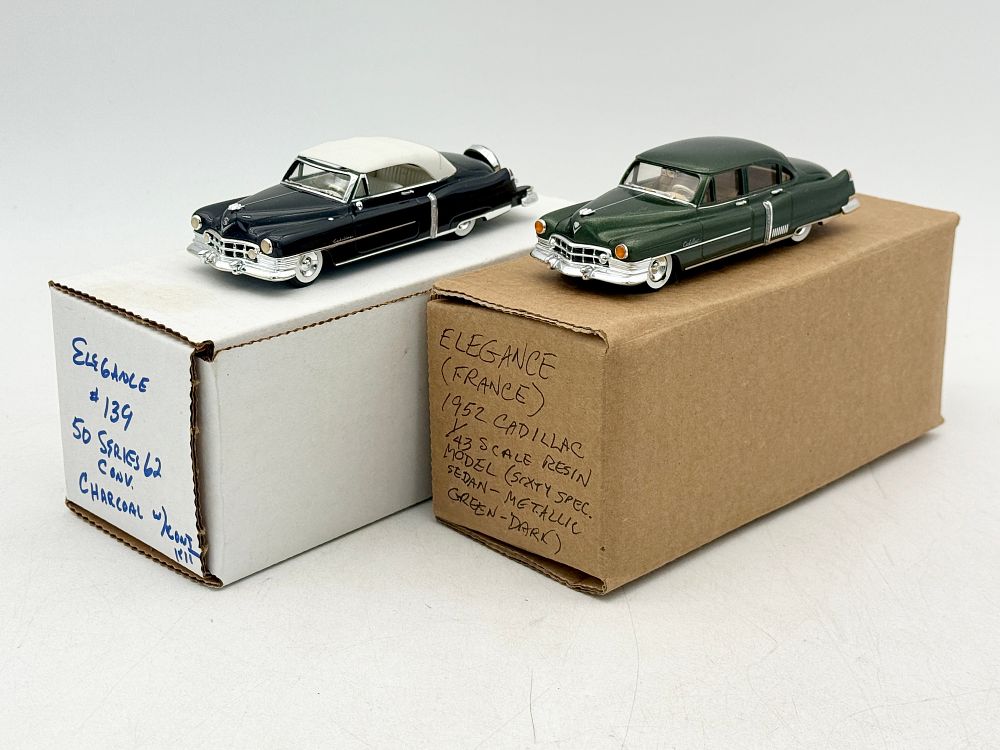 Lot 150: A Pair of Elegance 1/43 Scale Cadillac Resin Model Cars
