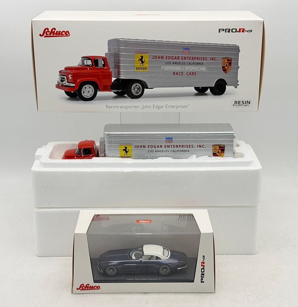 Lot 398: Two Schuco PRO.R43 Resin John Edgar Transporter and Maybach Models