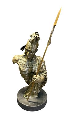 NATIVE AMERICAN WARRIOR BRONZE SIGNED BY NICK. Height: 23 in. by Width: 9 in. by Depth: 9 in.
