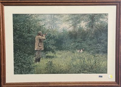 HUNTING SCENE PAINTING BY AB FROST. Height: 17.5 in. by Width: 24.5 in.