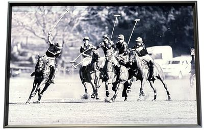 REVERSE GLASS BLACK AND WHITE POLO PLAYERS PHOTOLITHO. REVERSE GLASS BLACK AND WHITE POLO 