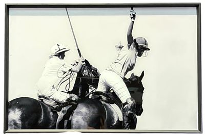 REVERSE GLASS BLACK AND WHITE POLO PLAYERS PHOTOLITHO. REVERSE GLASS BLACK AND WHITE POLO 