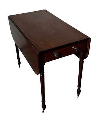 19TH C. ENGLISH PEMBROKE DROP LEAF TABLE. 19TH C. ENGLISH SINGLE DRAWER PEMBROKE DROP LEAF TABLE 
