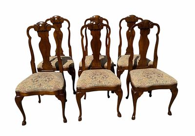SIX 19th C. QUEEN ANNE STYLE WALNUT DINING CHAIRS. SET OF SIX 19th C. QUEEN ANNE STYLE WALNUT 