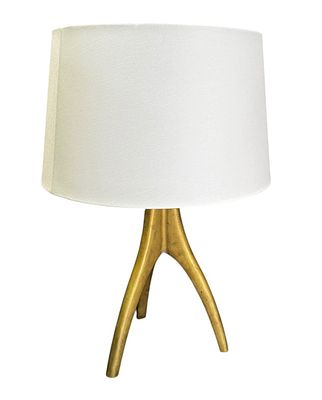 MID-CENTURY BRASS TRIPOD LAMP. Height: 28