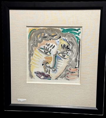 CONTEMPORARY WATERCOLOR SIGNED M E K 1989. Height: 30 in. by Width: 32 in. Condition: Glass is 