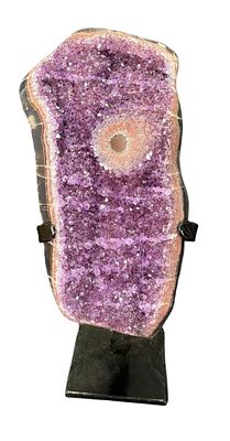 AMETHYST ON IRON STAND. 11.8 lbs Height: 13 in. by Width: 6.5 in. by Depth: 3 in.