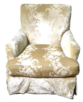 CUSTOM VELVET UPHOLSTERED CHAIR BY NEIL & CO. CUSTOM VELVET UPHOLSTERED CHAIR BY NEIL &amp; CO.