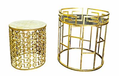 MARBLE AND GILDED SIDE TABLE AND MIRROR TOP SIDE TABLE. Height: 15 in. by Width: 14 in.