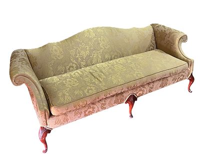 QUEEN ANNE STYLE CAMELBACK SOFA. Height: 33 in. by Width: 86.5 in. by Depth: 37 in. Condition: 