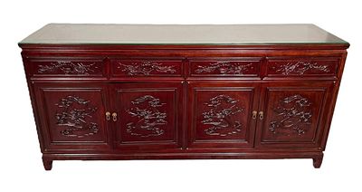CHINESE CARVED ROSEWOOD BUFFET/SIDEBOARD. Height: 34 in. by Width: 71 in. by Depth: 44 in.