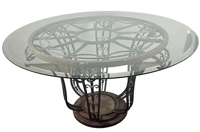 ART DECO WROUGHT IRON & BEVELED GLASS CENTER TABLE. ART DECO WROUGHT IRON AND BEVELED GLASS 