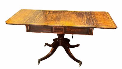 19th CENTURY ENGLISH MAHOGANY DROP LEAF SOFA TABLE. PROVENANCE: FROM THE ESTATE OF BRUCE SMITH. 