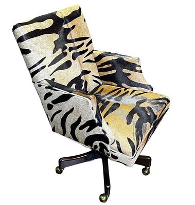 STENCILED COWHIDE PATTERNED FABRIC OFFICE CHAIR. Height: 40 in. by Width: 24
