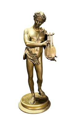 20th CENTURY BRONZE FIGURE OF APOLLO HOLDING LYRE. Height: 19 in. by Width: 7.5 in. by Depth: 