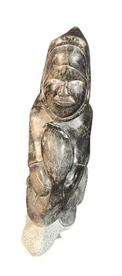 CARVED STONE STATUE OF ESKIMO W/ SEAL. Height: 14 in. by Width: 7 in. by Depth: 6 in.